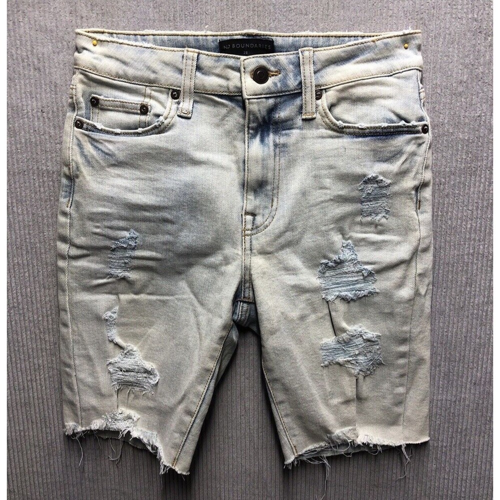 No Boundaries Denim Bermuda Cutoff Shorts Size 28 Factory Destroyed Light Wash